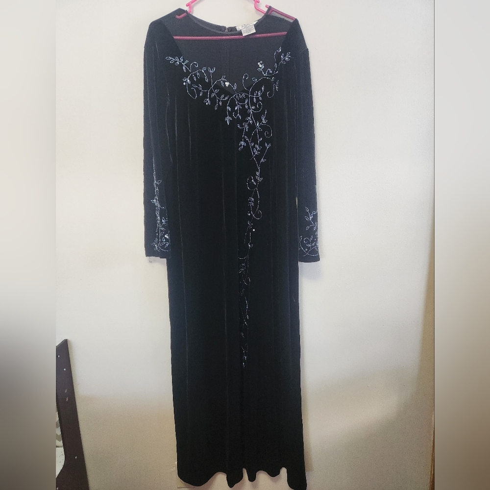 Patra Vtg Mother Beaded Velour Velvet 24W Dress Black Long Evening Goth 90s Y2K - Picture 1 of 10